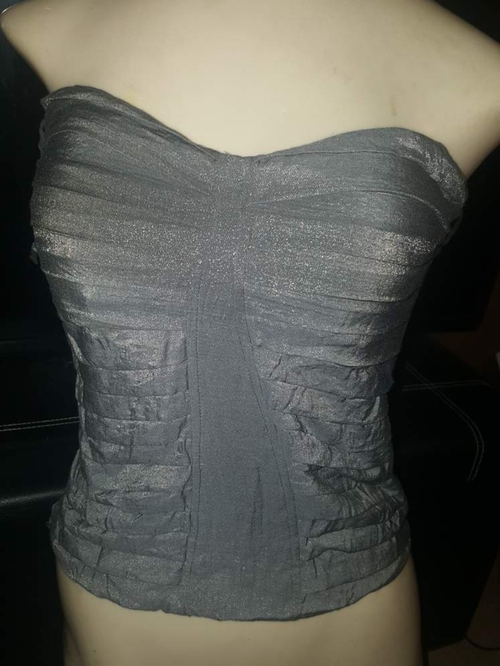 Shimmery Strapless Ruched Gray Top